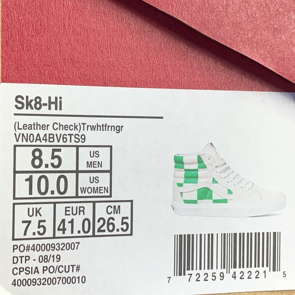 VANS UNISEX Sk8 Hi Leather Check  Men 8 Women 9.5 - Picture 8 of 8